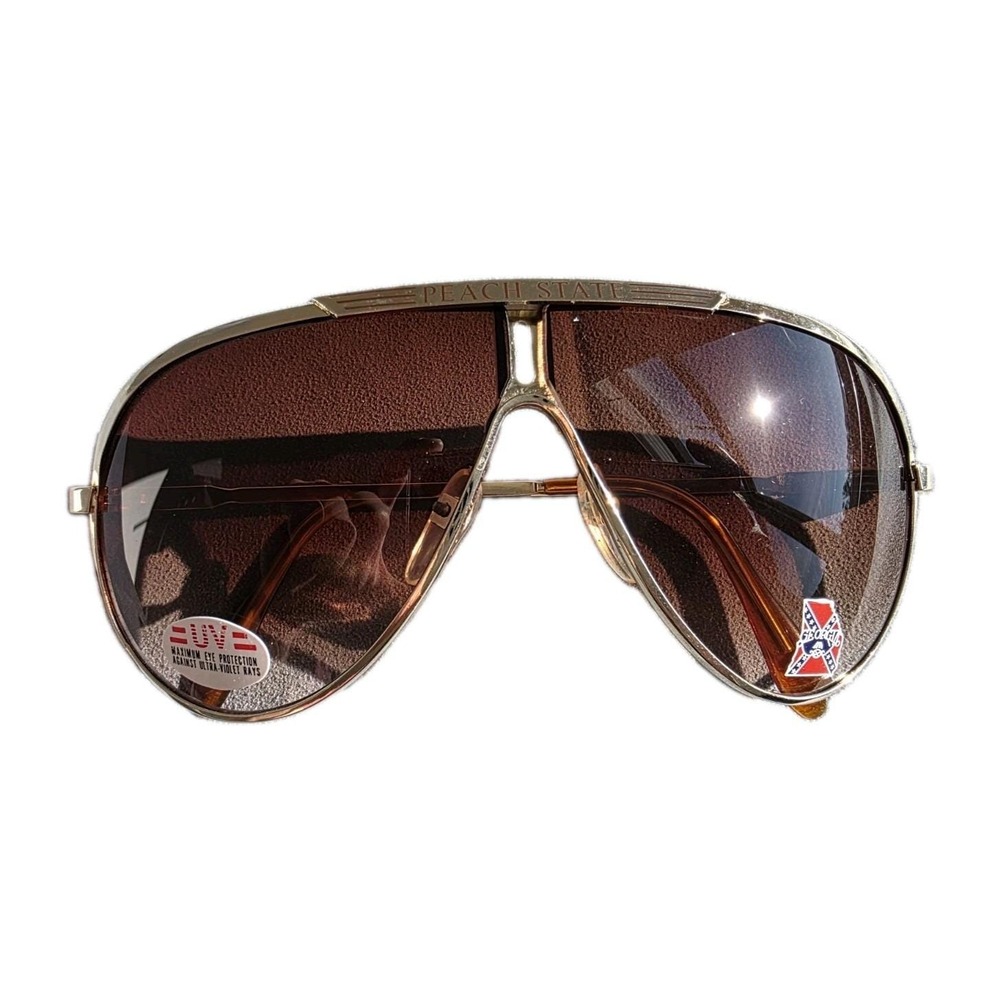 Vintage NOS Peach State Georgia Aviator Sunglasses Gold Brown UV New Old Stock